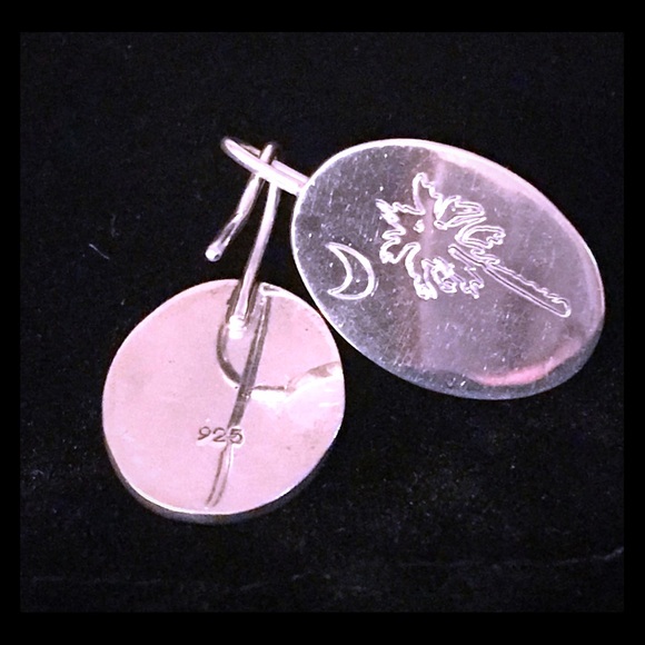🛍 Oval Tree/Moon SC Flag 925 Sterling Earrings - Picture 3 of 4